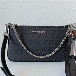 Michael Kors Black Logo Chain-Accent Crossbody Bag